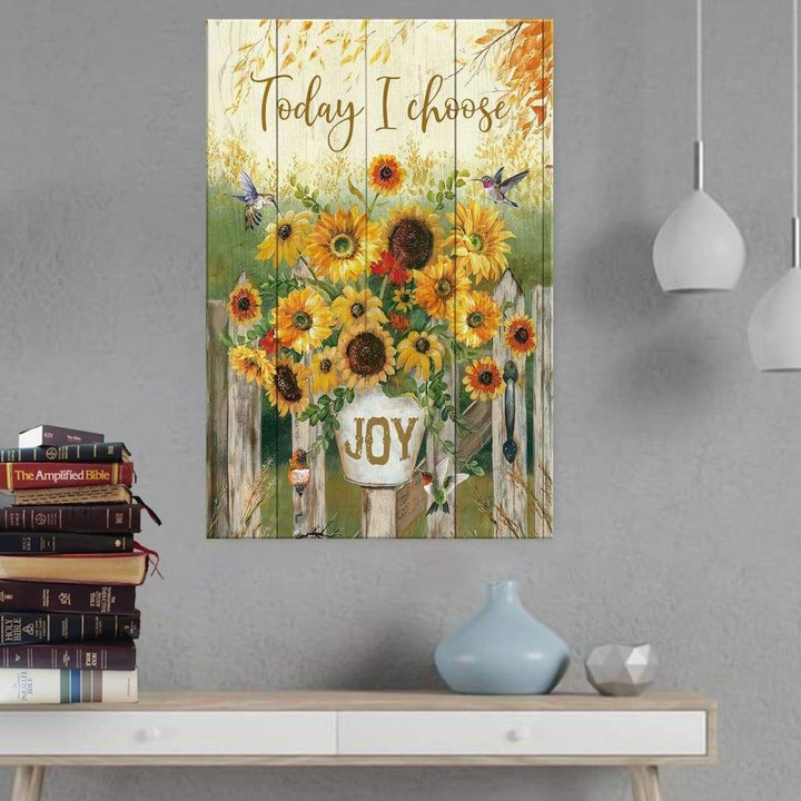 Today I choose joy hummingbird sunflower canvas print - Christian wall art