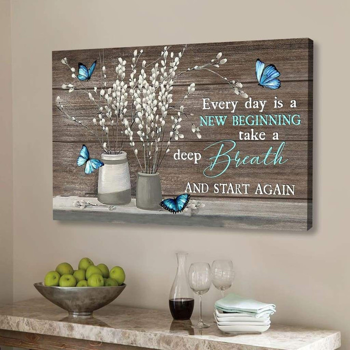 Every day is a new beginning butterfly flower Christian wall art canvas