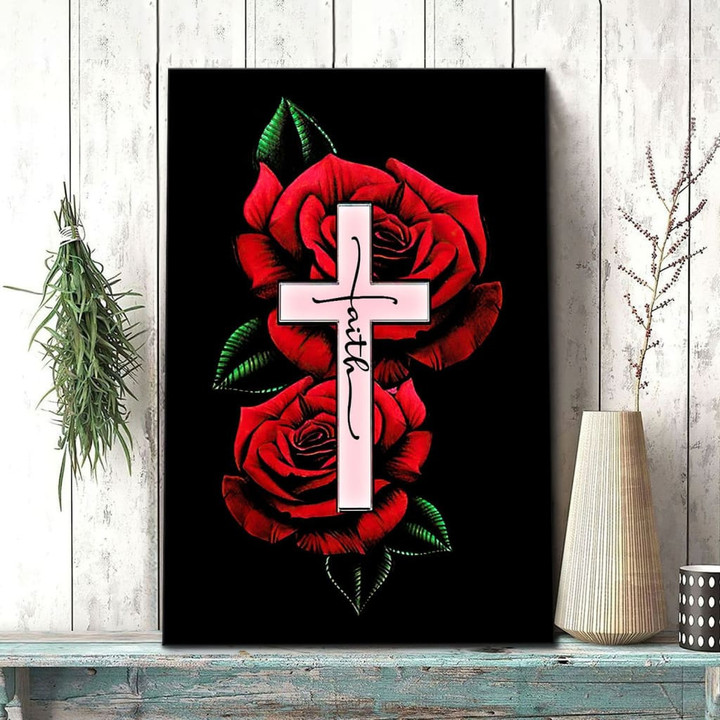 Christian Wall Art - Rose Faith Cross Canvas Art