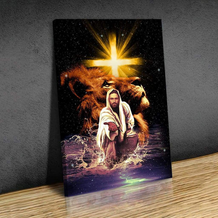 The Lion of Judah, Jesus reaching out his hand canvas wall art