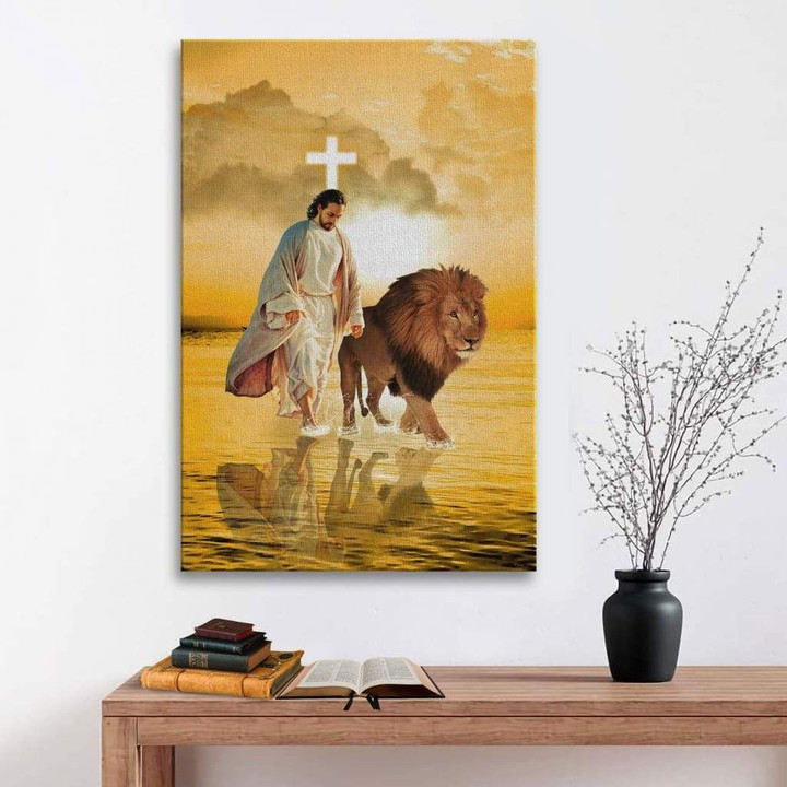 The Lion of Judah, Jesus walks on water canvas wall art