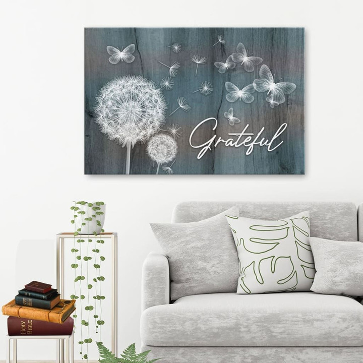 Christian wall art: Grateful Dandelions Butterflies canvas print