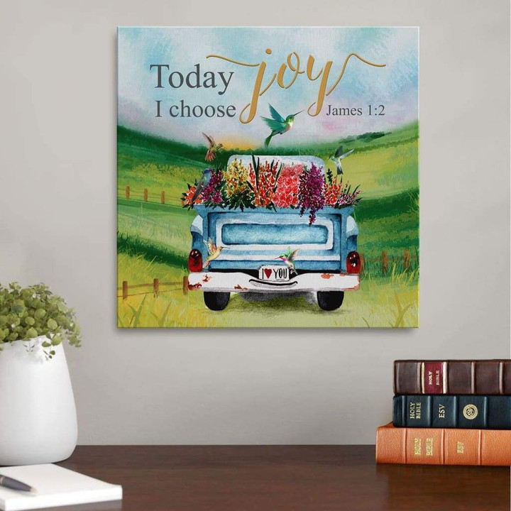 Today I choose Joy James 1:2 hummingbird Scripture wall art canvas