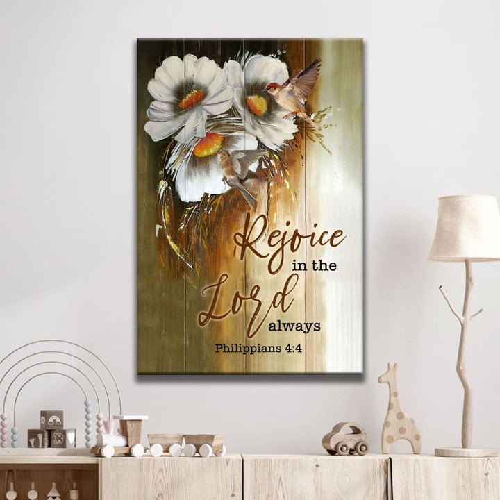 Rejoice in the Lord always Philippians 4:4 Bible verse wall art canvas