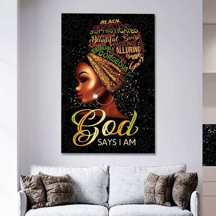 Black Woman God Says I Am Wall Art Canvas