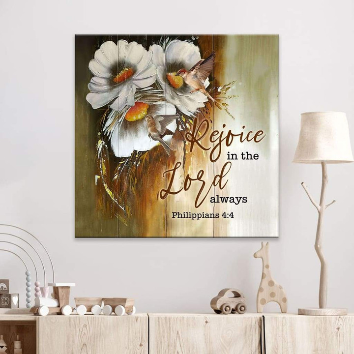 Bible verse wall art: Rejoice in the Lord always Philippians 4:4 canvas art