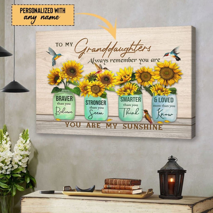 Personalized Christian gifts: Always remember you are braver hummingbird sunflower wall art canvas print