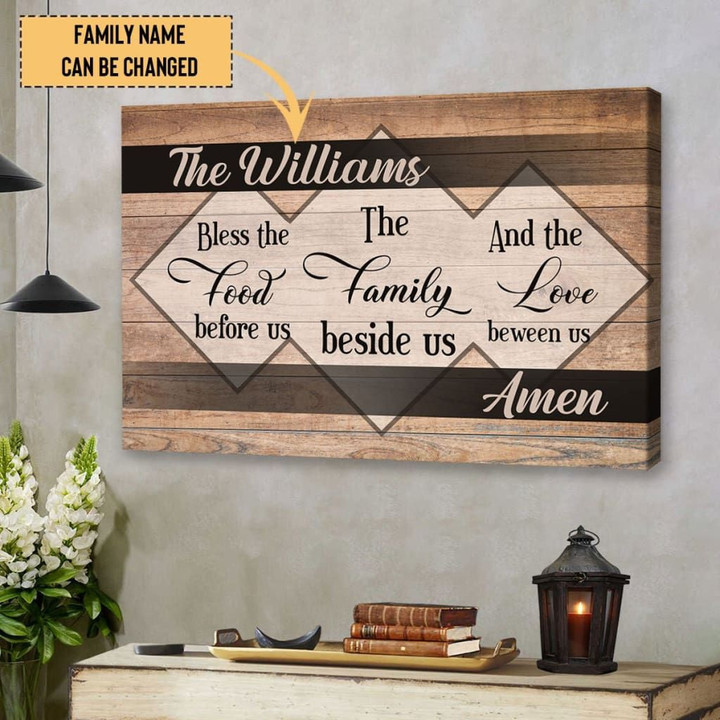 Bless the food before us personalized family name wall art canvas