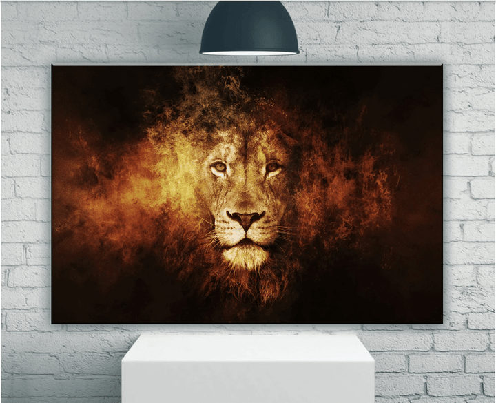Lion Face Fire Canvas, Christian Jesus Wall Art Canvas, Easter Canvas, Christian Canvas - Spreadstores