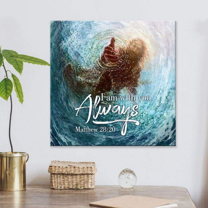 Matthew 28:20 I am with you always, Jesus reaching into the water canvas wall art