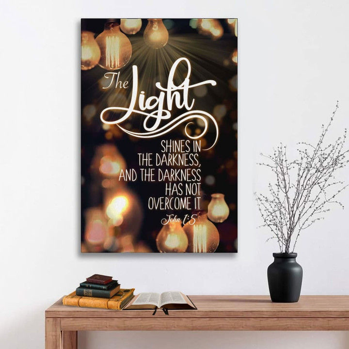 Bible verse wall art: John 1:5 The light shines in the darkness canvas print