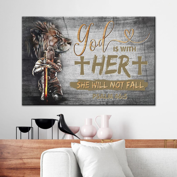 Warrior of Christ God is with her she will not fall Psalm 46:5 wall art canvas