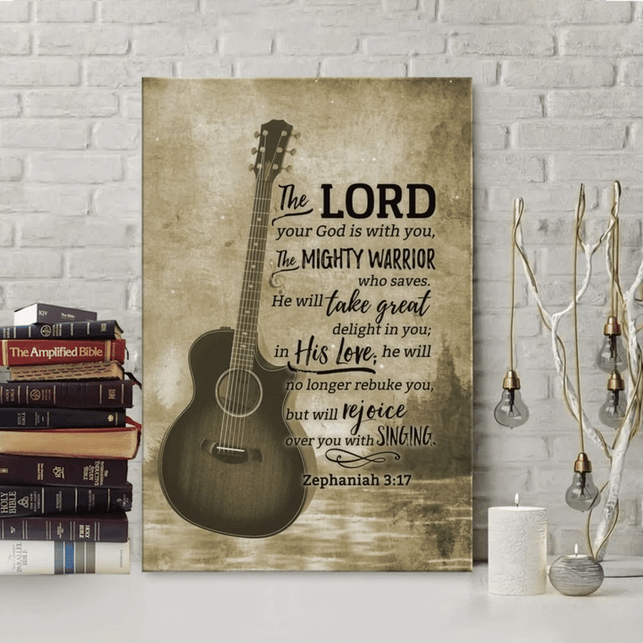The Lord your God is with you Zephaniah 3:17 Bible verse wall art canvas
