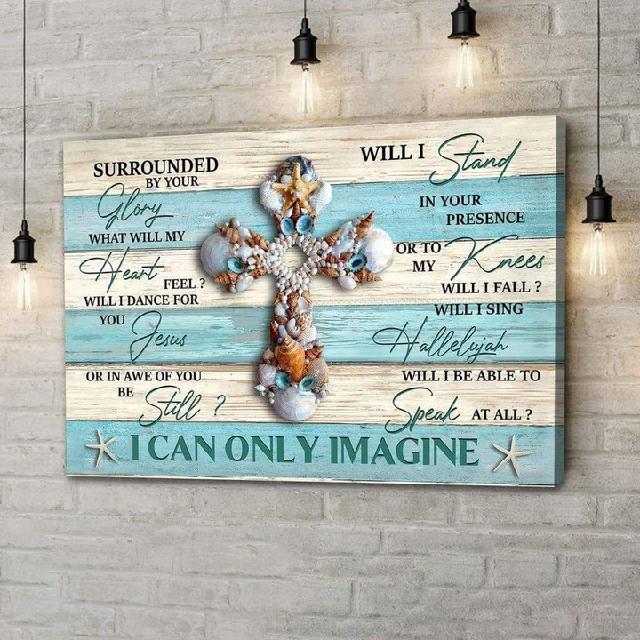 I can only imagine seashell cross Christian song wall art canvas print
