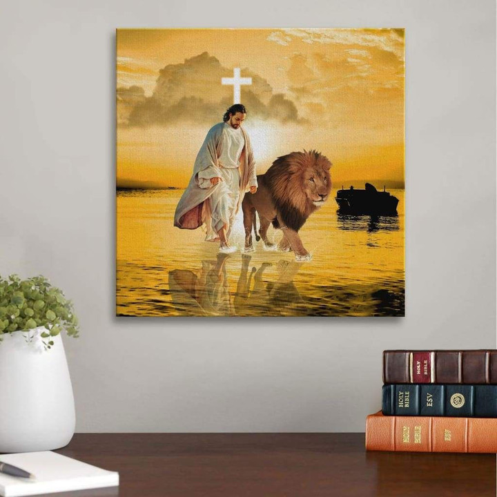 The Lion of Judah, Jesus walks on water canvas wall art