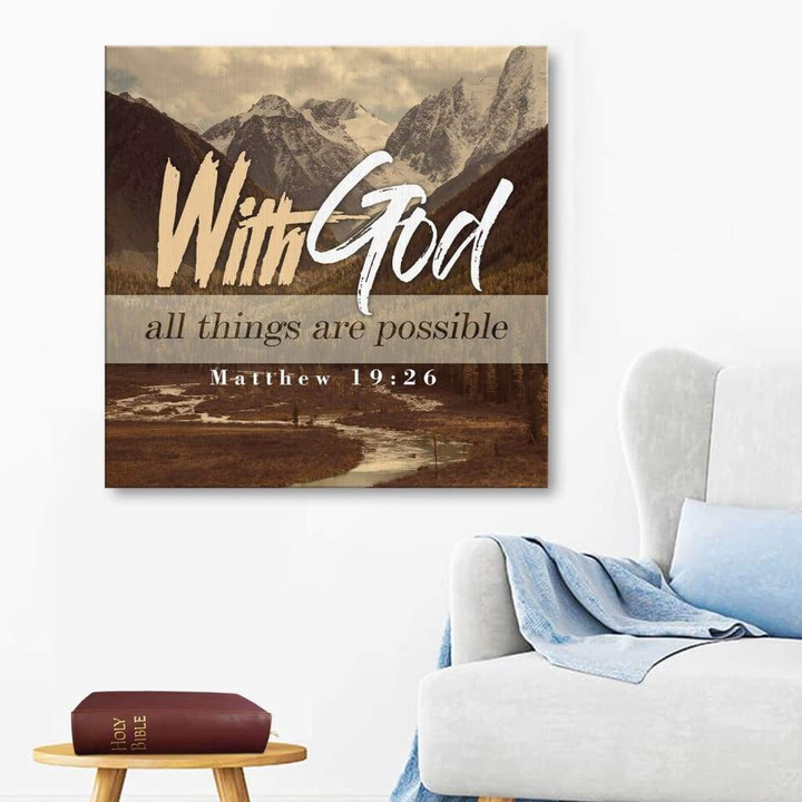 With God all things are possible Matthew 19:26 NIV canvas wall art