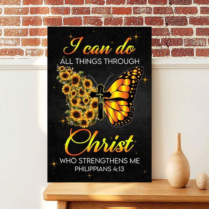 Butterfly cross faith, I can do all things through Christ, canvas wall art