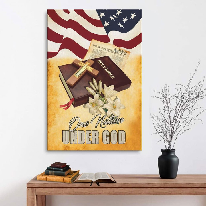 One nation under God American flag cross canvas wall art