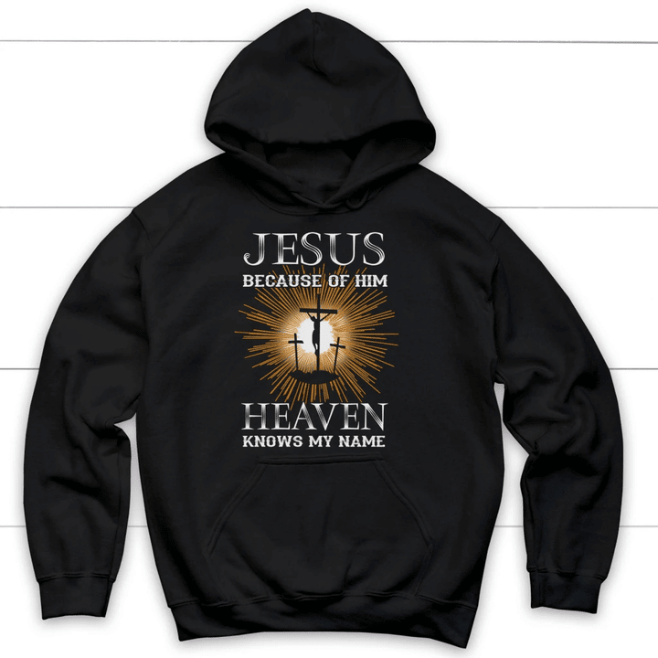 Jesus because of Him heaven knows my name Christian hoodie - Gossvibes