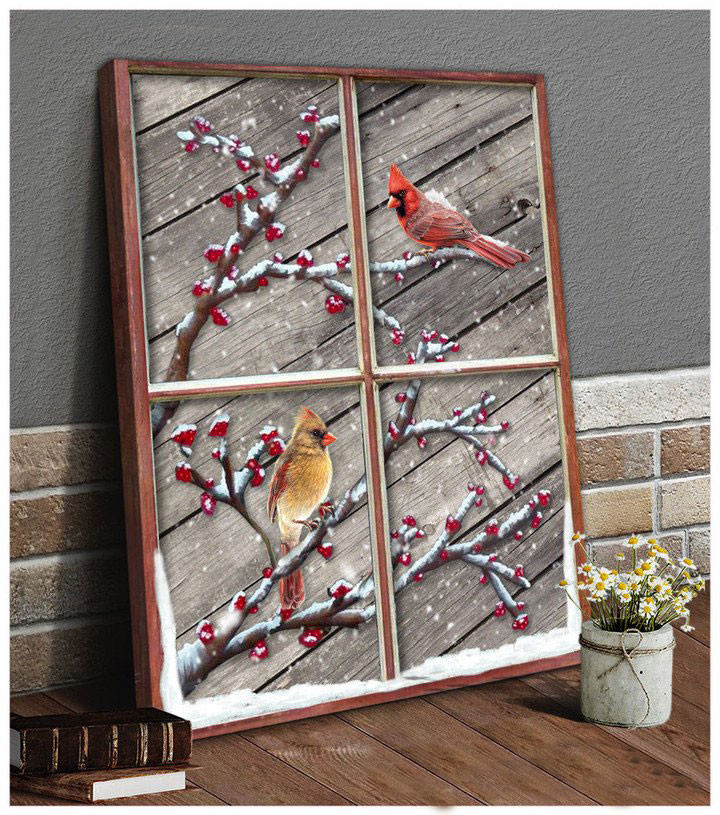 Spread Store Cardinal Canvas Fake Window Winter Wall Art - Sympathy Gifts - Spreadstore