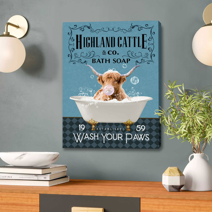 Funny Scottish Highland Cattle Bathroom Canvas Print Art - Set of 3 Prints 2