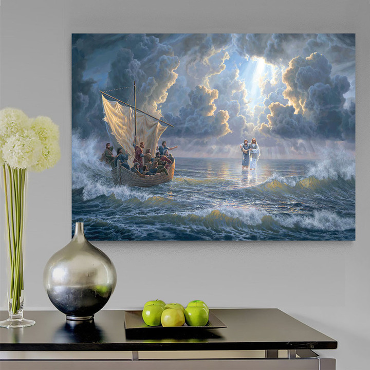 Jesus Walking On Water, Jesus In A Storm Canvas, Jesus Christ Canvas, Easter's Day Wall Art Home Decor