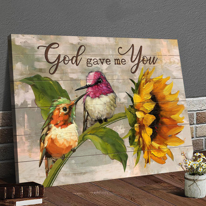 Hummingbird - God gave me you Jesus Landscape Canvas Print Wall Art
