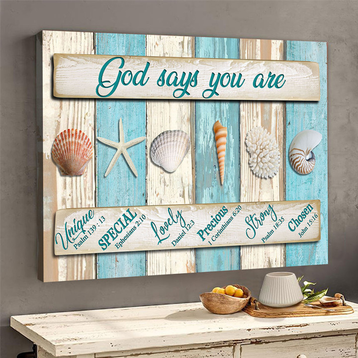 Seashells God says you are Jesus Landscape Canvas Print Wall Art