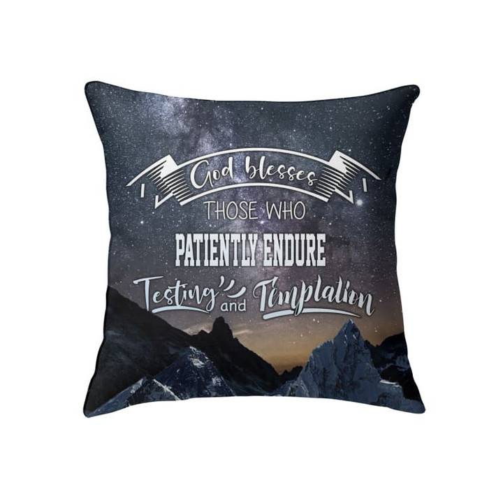 Bible verse pillow: James 1:12 God blesses those who patiently endure testing - Christian pillow, Jesus pillow, Bible Pillow - Spreadstore