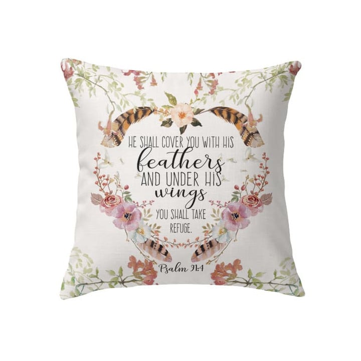 He shall cover you with his feathers Psalm 91:4 Bible verse pillow - Christian pillow, Jesus pillow, Bible Pillow - Spreadstore