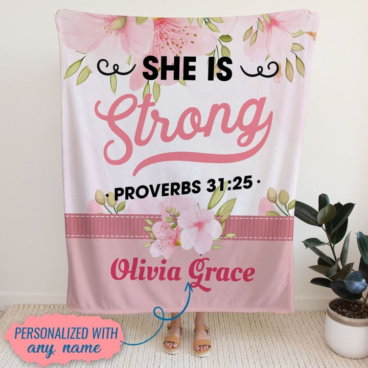 She is strong Proverbs 31:25 personalized name blanket - Gossvibes