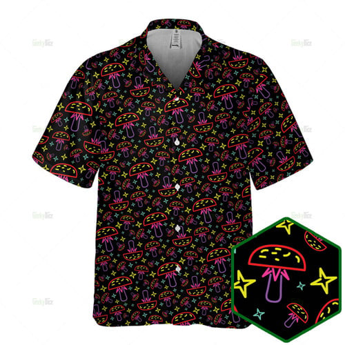 Neon psychedelic mushroom pattern hawaiian shirt