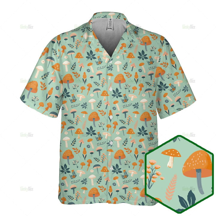 Cottagecore mushrooms pattern hawaiian shirt