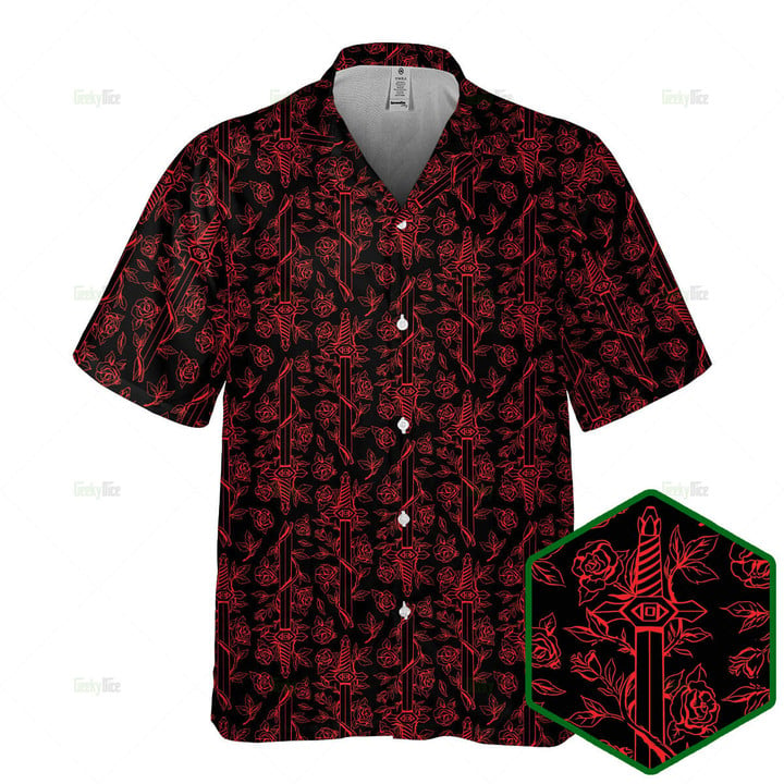 Medieval sword roses pattern hawaiian shirt
