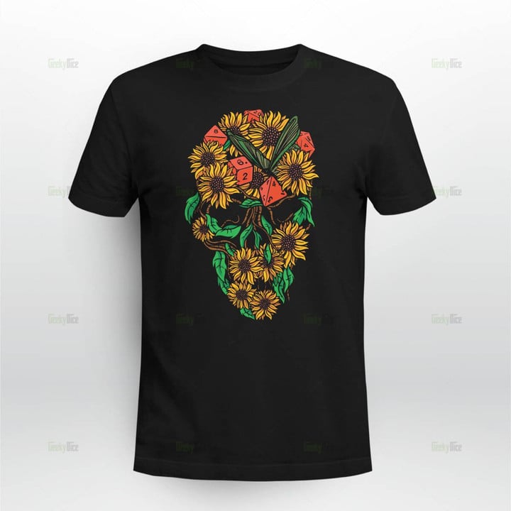 DnD dice sun flower skull shirt