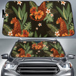 Mighty Cheetah Animal And Orange Hawaiian Hibiscus Flower Car Sun Shades Cover Auto Windshield