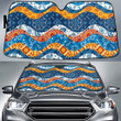 Blue White Orange Wavy Lines All Over Print Car Sun Shades Cover Auto Windshield
