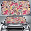 Colorful Leaf Paisley Pattern White Theme Car Sun Shades Cover Auto Windshield