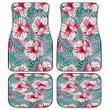 Red White Hawaiian Hibiscus Flower Acera Leaf All Over Print Car Floor Mats
