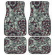 Red Paper Flower Mirrored Pattern Green Theme All Over Print Car Floor Mats