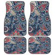 Stylized Flower And Leave In Summer Time Navy Theme All Over Print Car Floor Mats