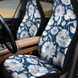White Lotus Flower And Its Buds Navy Theme All Over Print Car Seat Cover