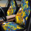 Blue Cute Parrots Landing On Acera Leaf Yellow Theme All Over Print Car Seat Cover