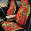 Red Tropical Flower Over Classic Leopard Skin Texture All Over Print Car Seat Cover