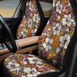 White Hawaiian Hibiscus Flower Over Colorful Tribal Pattern All Over Print Car Seat Cover