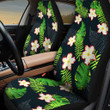 White Red Hibiscus Flower And Fern Leaf Black Theme All Over Print Car Seat Cover