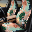 Couple Of Parrots And Flamingo Monstera Leaf Over Orange Leopard Skin Pattern All Over Print Car Seat Cover