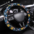Wild Flowers Seamless Pattern Hand Drawing Printed Car Steering Wheel Cover