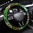 Seamless Leopard Skin Pattern With Tropical Leaves Printed Car Steering Wheel Cover