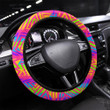 Blue Labyrinth Seamless Pattern With Grunge Effect Printed Car Steering Wheel Cover